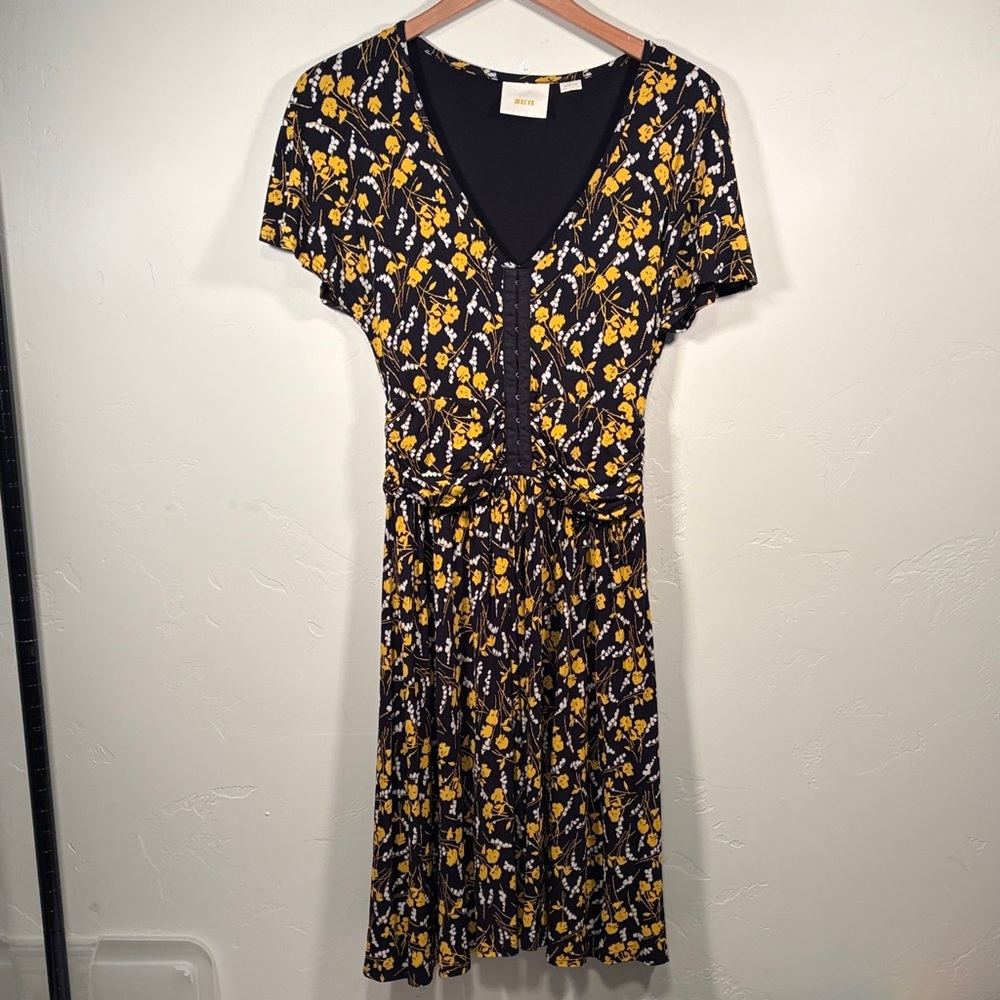 Maeve by Anthropology V neck cap sleeve dress hidden side zipper size M jersey